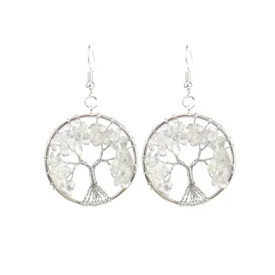 Women Fashion Simple Crystal Stone Colorful Tree Roots Tree Of Life Earrings