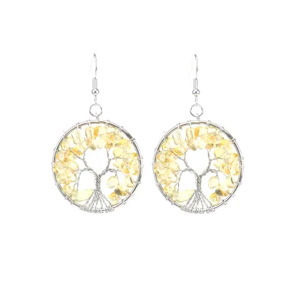 Women Fashion Simple Crystal Stone Colorful Tree Roots Tree Of Life Earrings