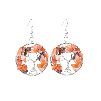 Women Fashion Simple Crystal Stone Colorful Tree Roots Tree Of Life Earrings