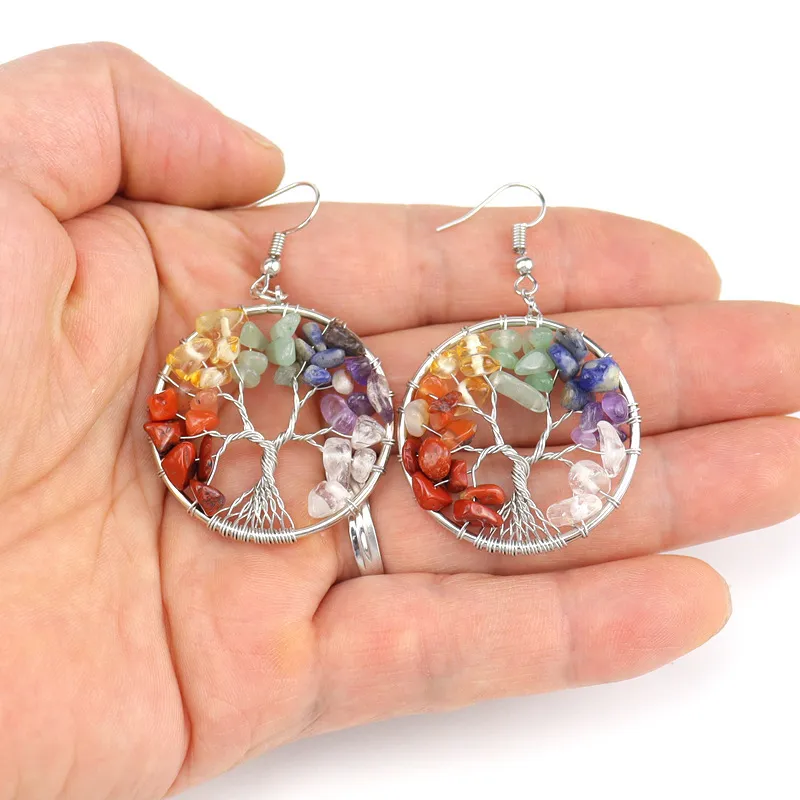 Women Fashion Simple Crystal Stone Colorful Tree Roots Tree Of Life Earrings