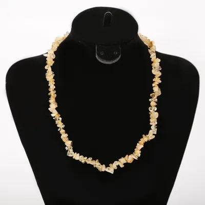 Women's Handmade Beaded Colorful Crystal Stone Necklace with Water Wave Chain