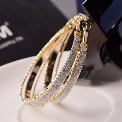 Women Fashion Alloy Frosted Geometric Hoop Earrings