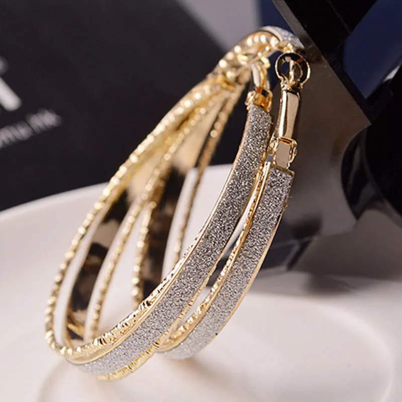 Women Fashion Alloy Frosted Geometric Hoop Earrings