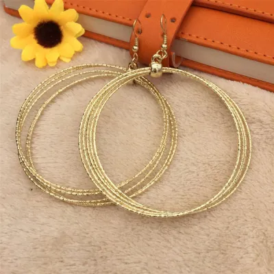 Women Fashion Simple Metal Ring Buckle Multilayer Hoop Earrings