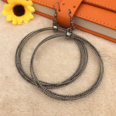 Women Fashion Simple Metal Ring Buckle Multilayer Hoop Earrings