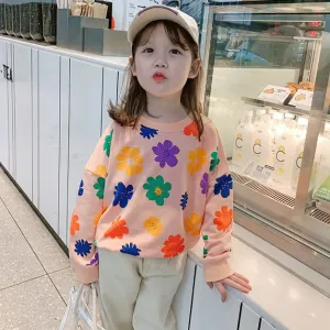 Kids Toddler Girls Fashion Floral Print Long Sleeve Cotton Sweatshirt
