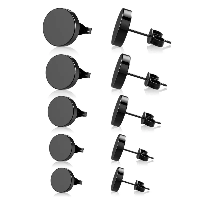 Men Fashion Round Cake Dumbbell Titanium Steel Stud Earrings