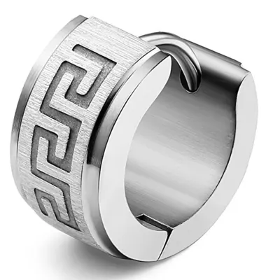 Men Fashion Simple Stainless Steel Great Wall Pattern Titanium Steel Earrings