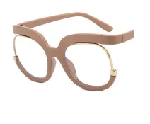 Unisex Fashion Owl Eyeglass Frame Anti-Blue Light Flat Mirror Round Half Frame Avant-Garde PC