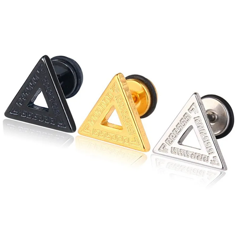 Unisex Fashion Titanium Steel Pyramid Triangle Earrings
