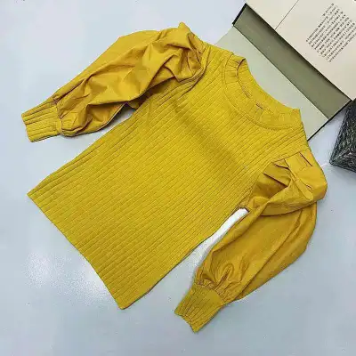 Kids Toddler Girls Fashion Puff Sleeve Fall Long Sleeve White Cotton Knit Sweater