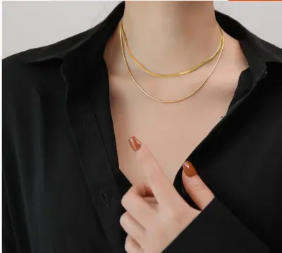 Women's Fashion Retro Double Layer Snake Bone Heart Pendant Necklace in Titanium Steel