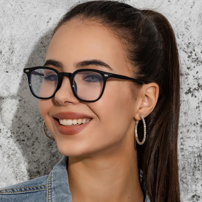 Women Retro Anti Blue Light Square Flat Mirror Sunglasses