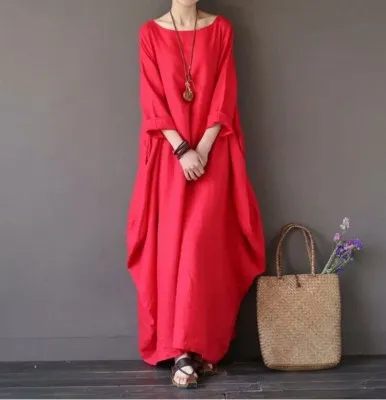 Women Basic Elegant Loose Plus Size Solid Color Maxi Dress