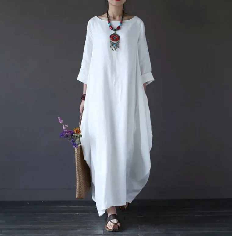 Women Basic Elegant Loose Plus Size Solid Color Maxi Dress