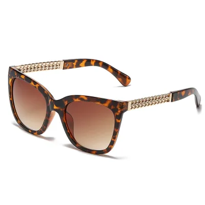 Unisex Retro Square Temple Metal Chain Cat Glasses Sunglasses with Plastic Frame and PC Lens