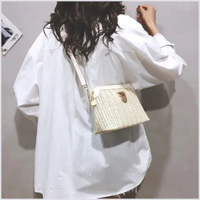 Simple Zip Straw Crossbody Bag Small Street Fashion