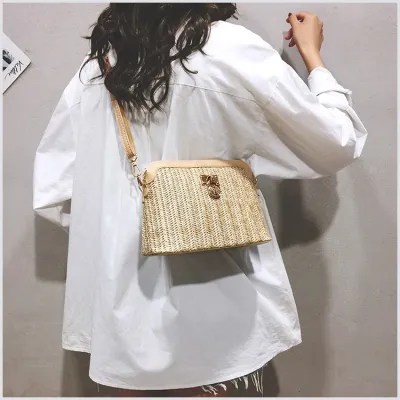 Simple Zip Straw Crossbody Bag Small Street Fashion