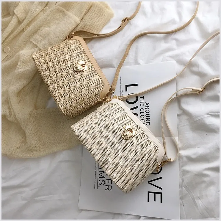 Simple Zip Straw Crossbody Bag Small Street Fashion