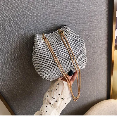 Fashion Rhinestone Chain Party Bucket Bag Shoulder Bag Clutch