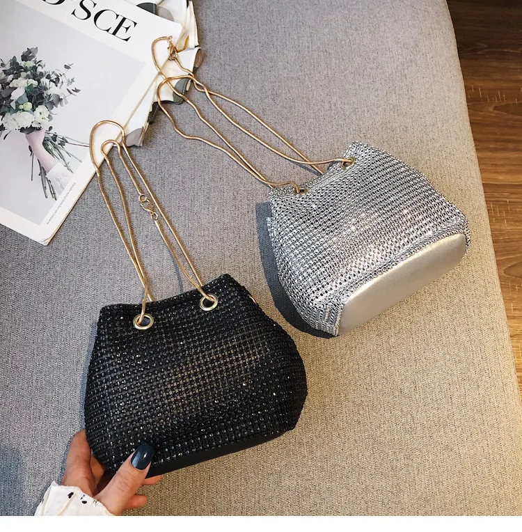 Fashion Rhinestone Chain Party Bucket Bag Shoulder Bag Clutch