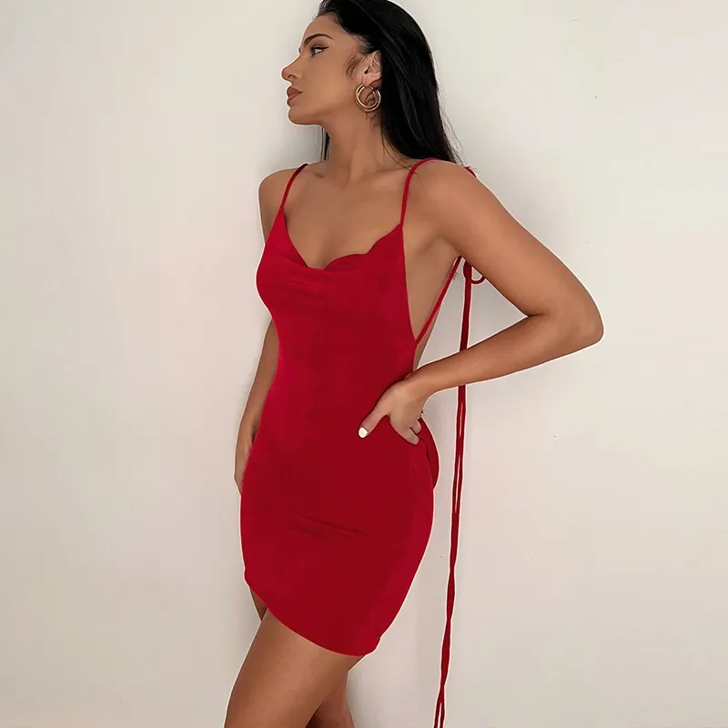 Women Sexy Edgy Solid Color Sleeveless Summer Fashion Backless Slim Slip Dress