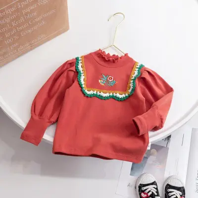 Kids Toddler Girls Fashion Cotton Embroidered Long Sleeve Crewneck Sweatshirt