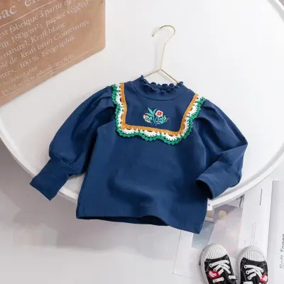 Kids Toddler Girls Fashion Cotton Embroidered Long Sleeve Crewneck Sweatshirt