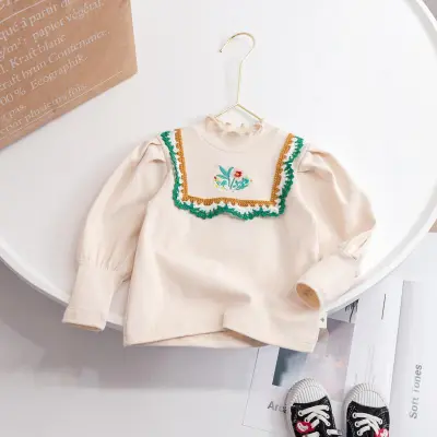 Kids Toddler Girls Fashion Cotton Embroidered Long Sleeve Crewneck Sweatshirt
