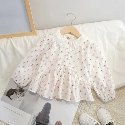 Kids Toddler Girls Fashion Cotton Embroidered Long Sleeve Crewneck Sweatshirt
