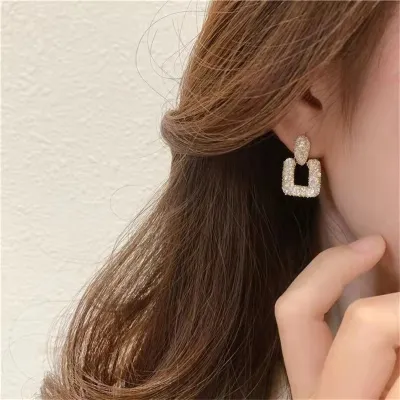 Women Fashion Retro Geometric Water Drop Square Stud Earrings