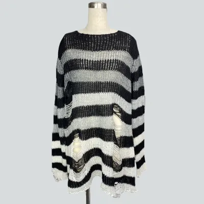 Women Punk Style Loose Rainbow Stripe Knit Sweater