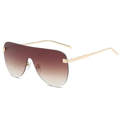 Women Retro Frameless Oval Sunglasses PC Lens Metal