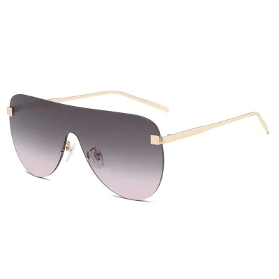 Women Retro Frameless Oval Sunglasses PC Lens Metal