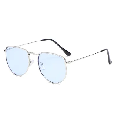 Unisex Retro Metal Oval Slim-Frame PC Lens Sunglasses