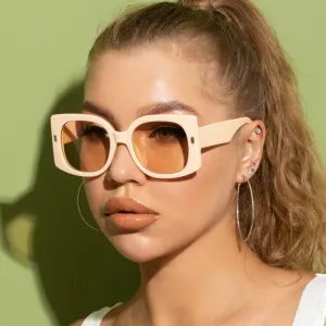 Women Retro Square Frame Sunglasses with Rice Nail