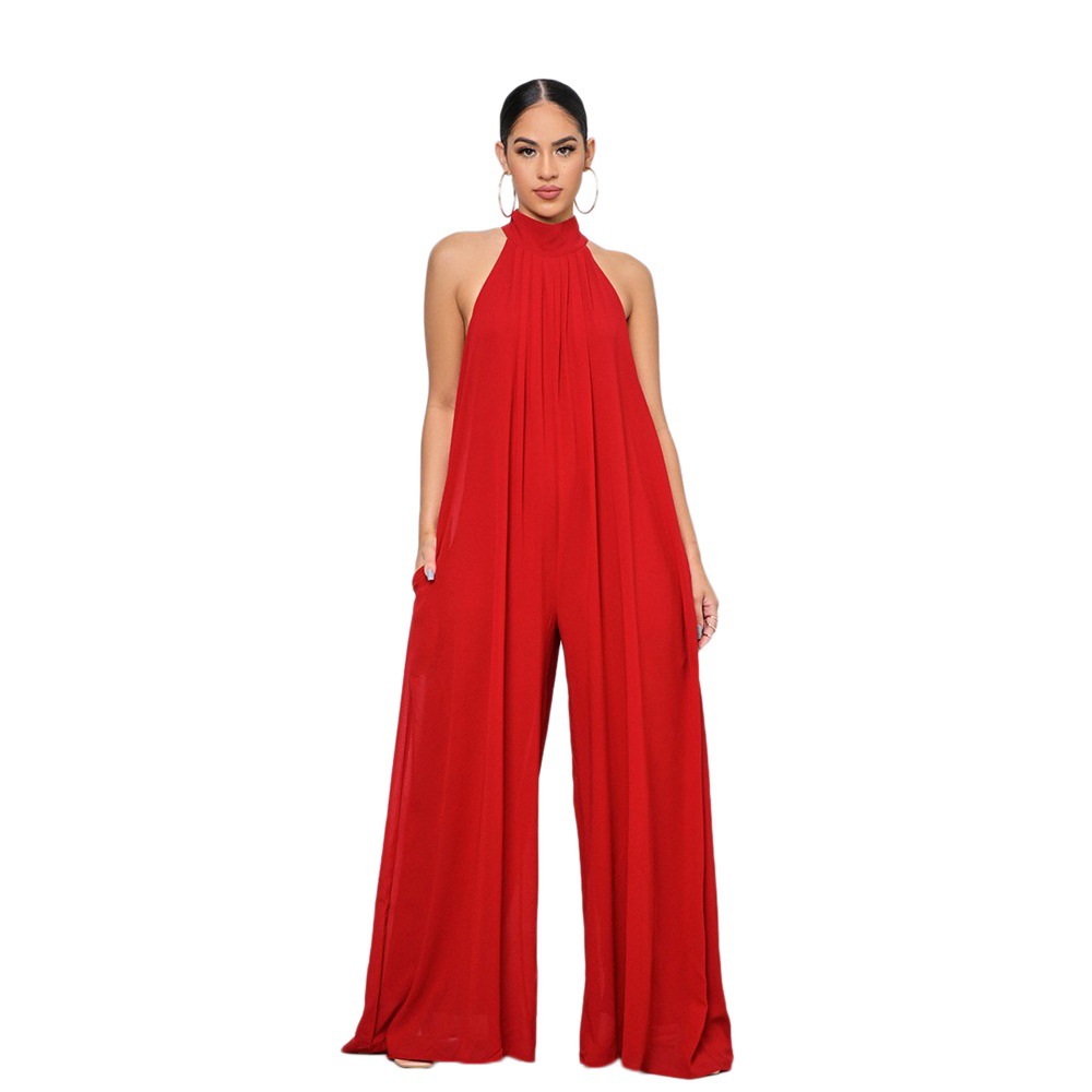 Wholesale Women Halter Neck Solid Color Casual Chiffon Loose