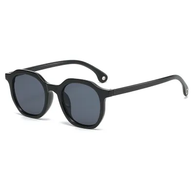 Women Retro Round Simple Solid Color Sunglasses
