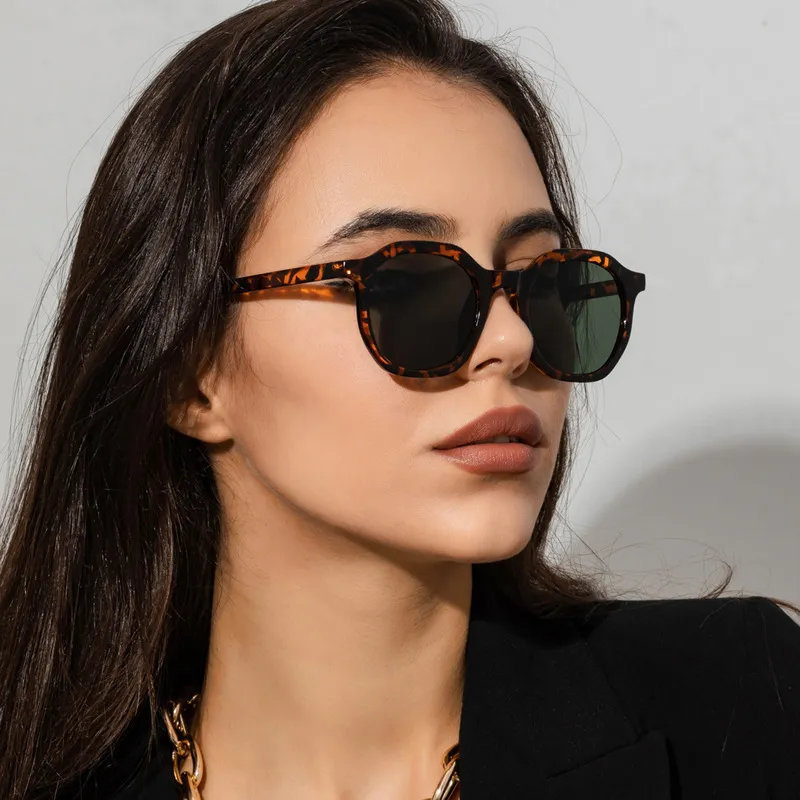 Women Retro Round Simple Solid Color Sunglasses