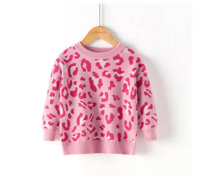 Kids Toddler Girls Boy Fashion Fall Winter Leopard Long Sleeve Crewneck Sweater Pullover