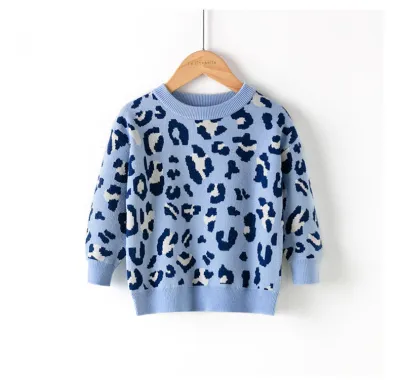Kids Toddler Girls Boy Fashion Fall Winter Leopard Long Sleeve Crewneck Sweater Pullover