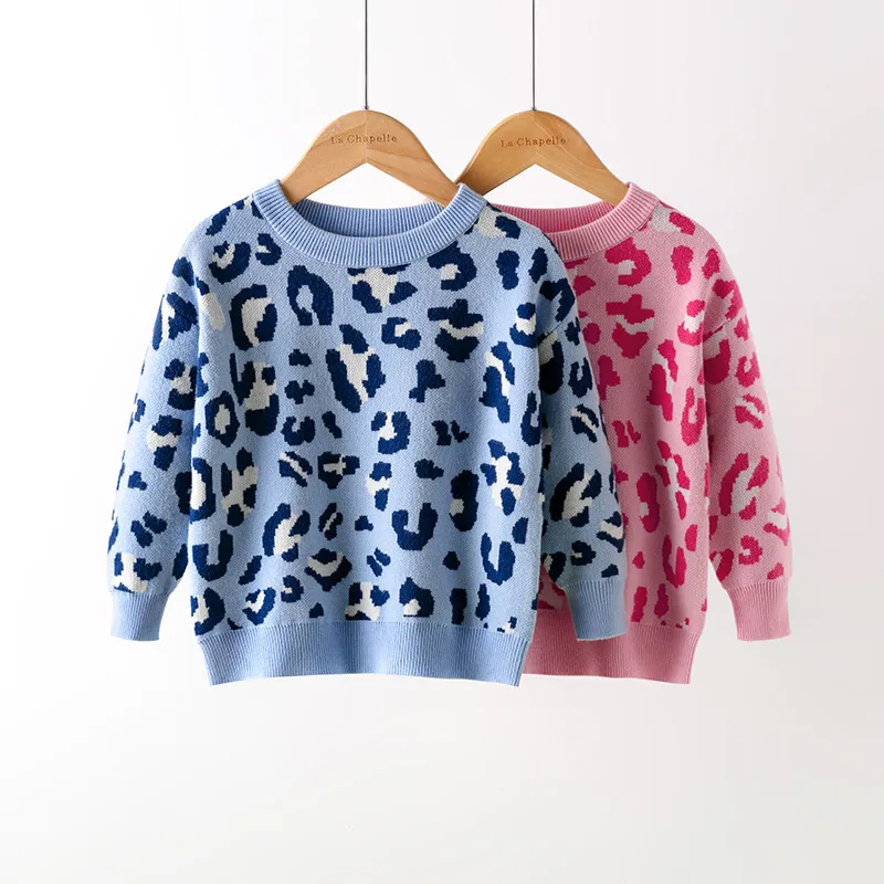 Kids Toddler Girls Boy Fashion Fall Winter Leopard Long Sleeve Crewneck Sweater Pullover