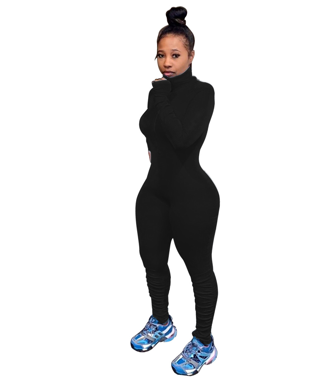 Wholesale Women Solid Color Zipper Long Sleeve Stand Collar