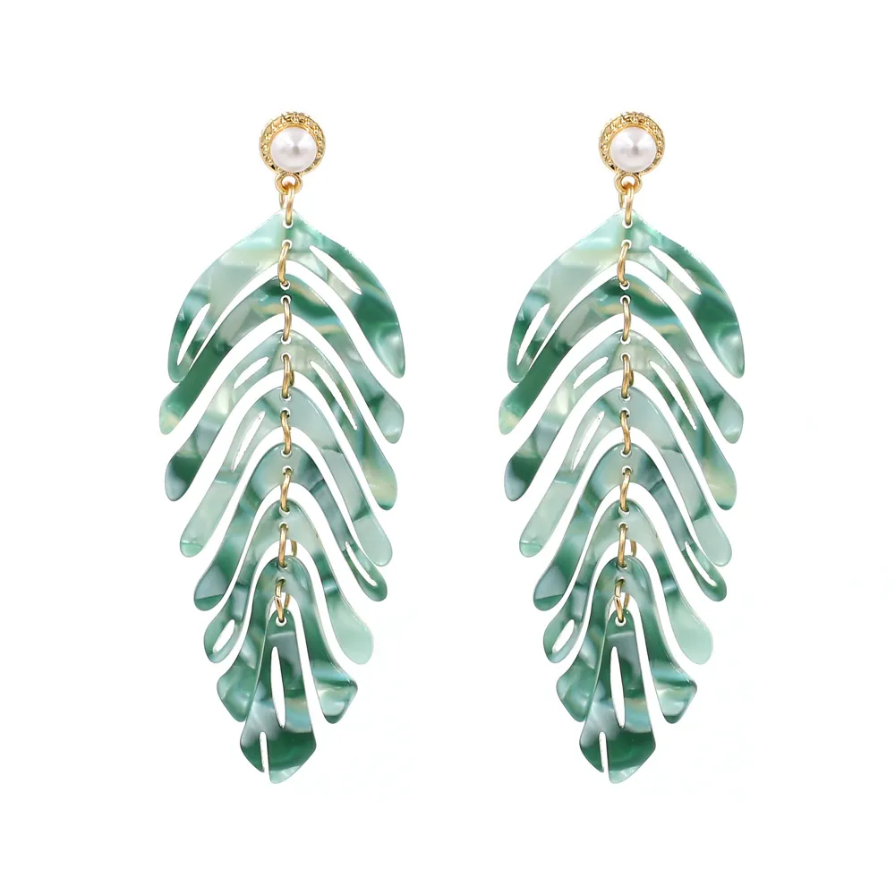 Women Fashion Exaggerated Acrylic Leaf Earrings