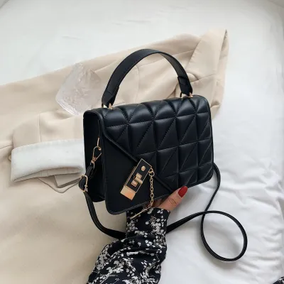 Retro Solid Plaid Simple PU Small Square Shoulder Bag with Lock