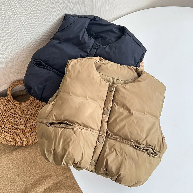 Kids Toddler Unisex Fashion Turtle Neck Solid Color Thicken Vest Cardigan with Cotton Liner