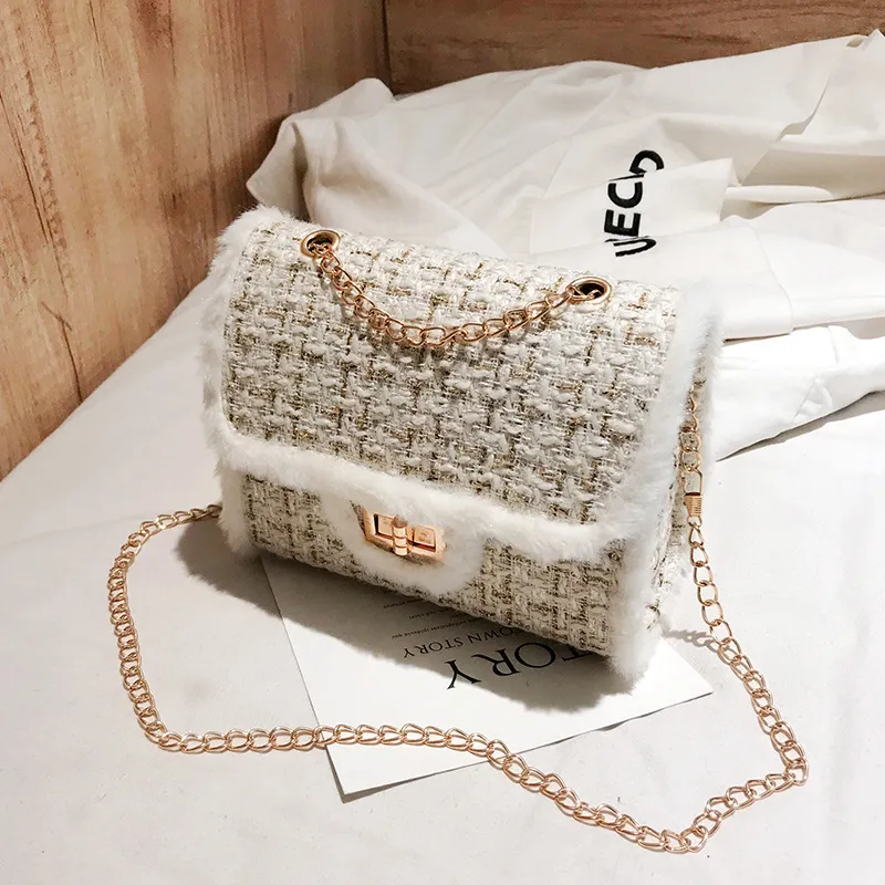 Fashion Plush Chain PU Small Square Shoulder Bag