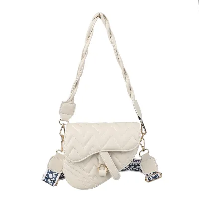 Fashion Embroidered Thread Solid Color PU Leather Shoulder Bag Small Saddle Bag with Magnetic Buckle