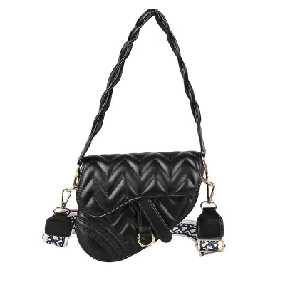 Fashion Embroidered Thread Solid Color PU Leather Shoulder Bag Small Saddle Bag with Magnetic Buckle