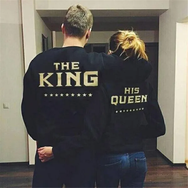 Valentines Day Fashion King Queen Star Letter Print Couple Sweatshirt
